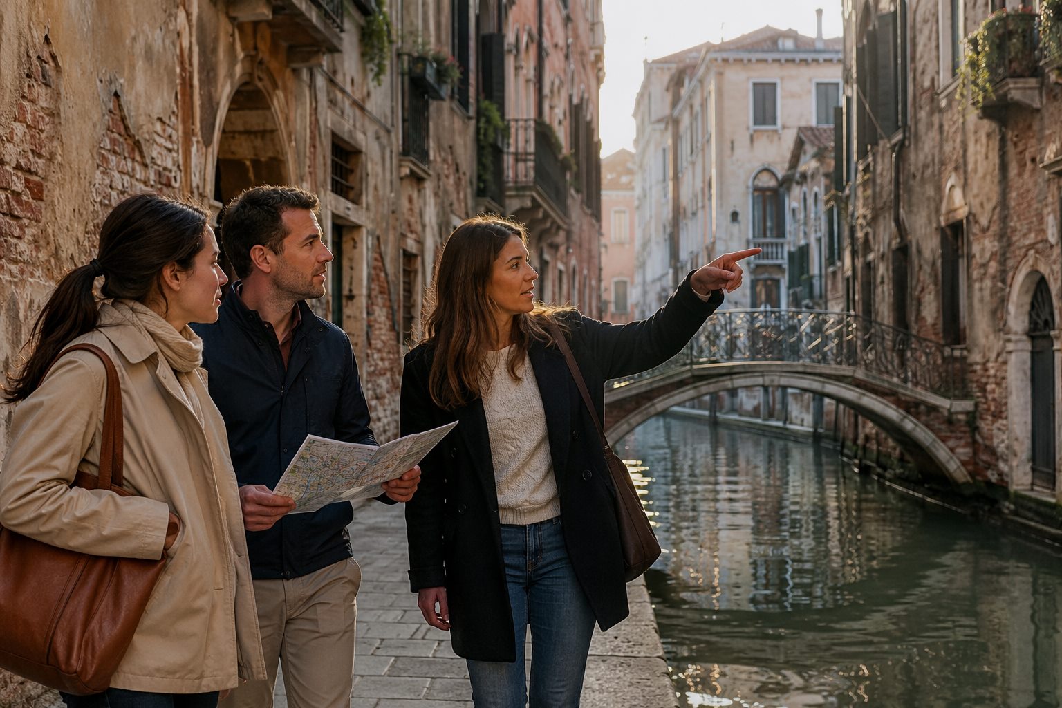 Private orientation walk beside a quiet Venice canal